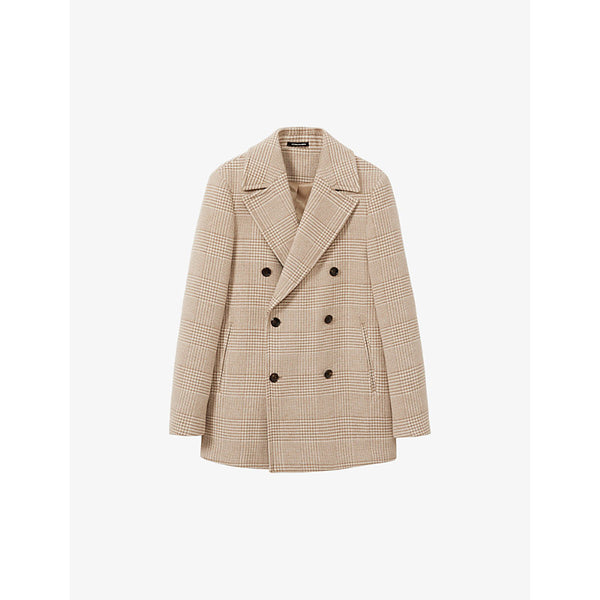 Reiss Bergamo check-print double-breasted wool-blend pea coat