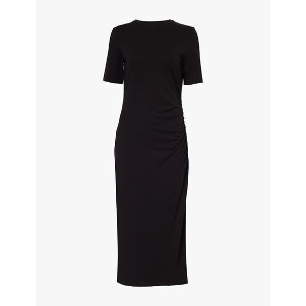  Vince Side-drape short-sleeve stretch-cotton midi dress