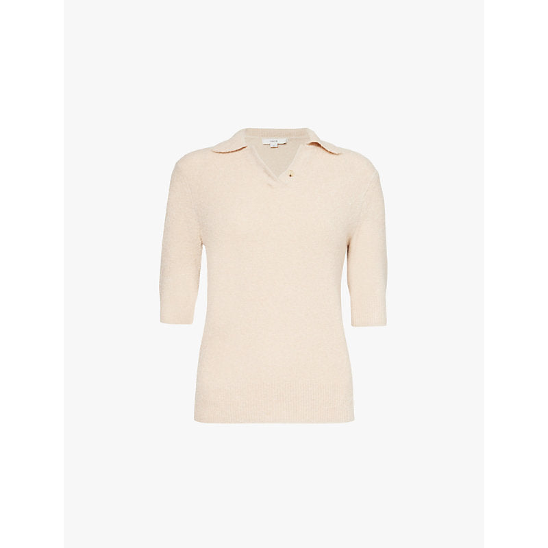  Vince Bouclé-textured regular-fit stretch-silk blend polo shirt