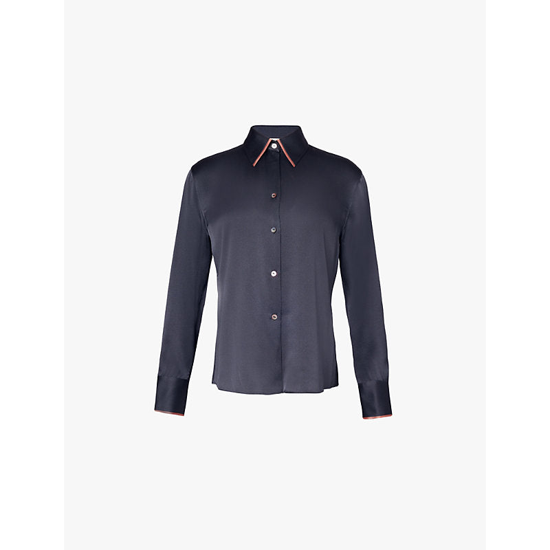  Vince Contrast-tipping long-sleeve silk shirt