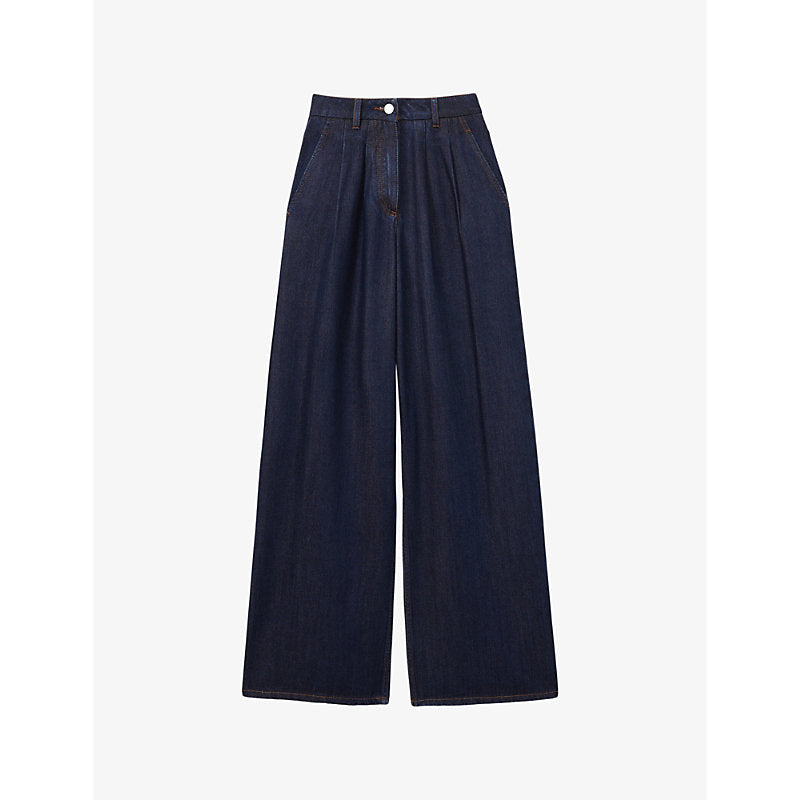  Reiss Raymond double-pleat wide-leg denim jeans