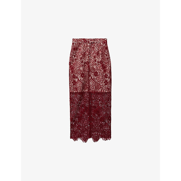 Reiss Flo lace-embroidered high-rise woven pencil skirt