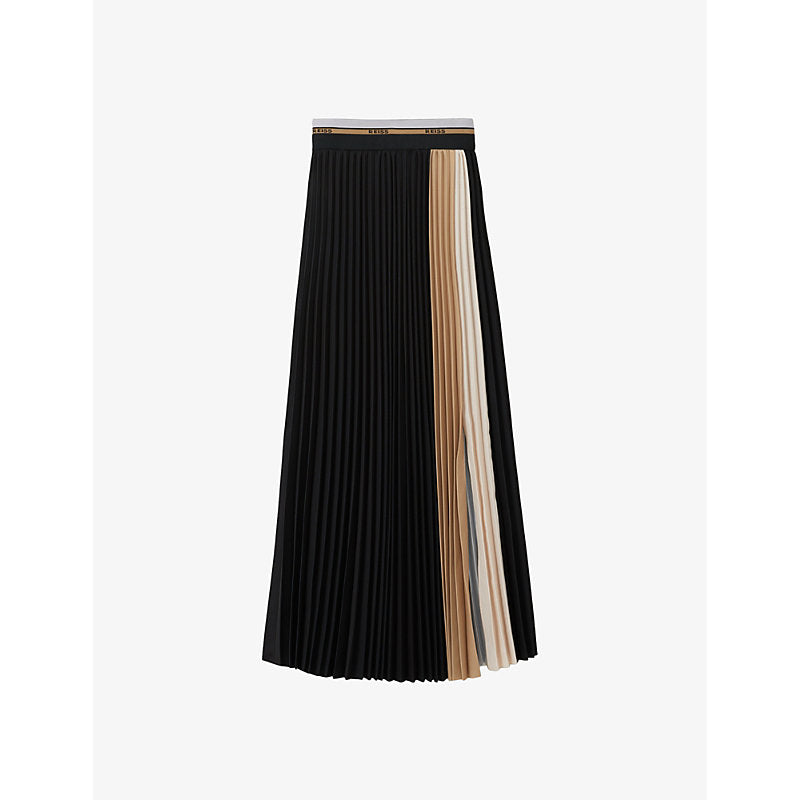  Reiss Iris contrast-waist pleated woven midi skirt