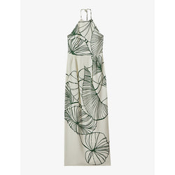 Reiss Lexi floral-print halter-neck stretch-woven maxi dress | REISS