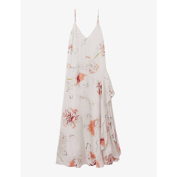 Reiss Melody floral-print side-split woven midi dress | REISS