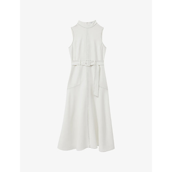 Reiss Thora high-neck belted-waist crepe midi dress