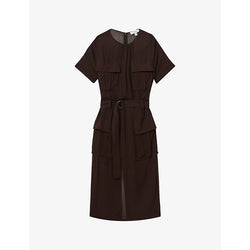 Reiss Essie pocket-embellished belted-waist woven midi dress | REISS