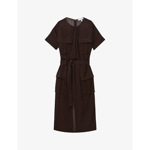 Reiss Essie pocket-embellished belted-waist woven midi dress