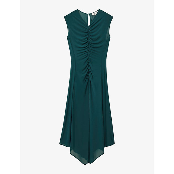  Reiss Lyra V-neck ruched-front stretch-mesh midi dress