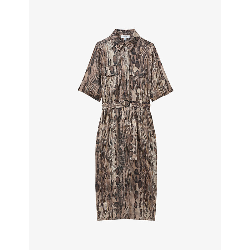 Reiss Farah animal-print short-sleeve woven shirt dress