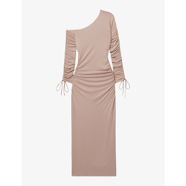  Reiss Cyra one-shoulder ruched-design jersey midi dress