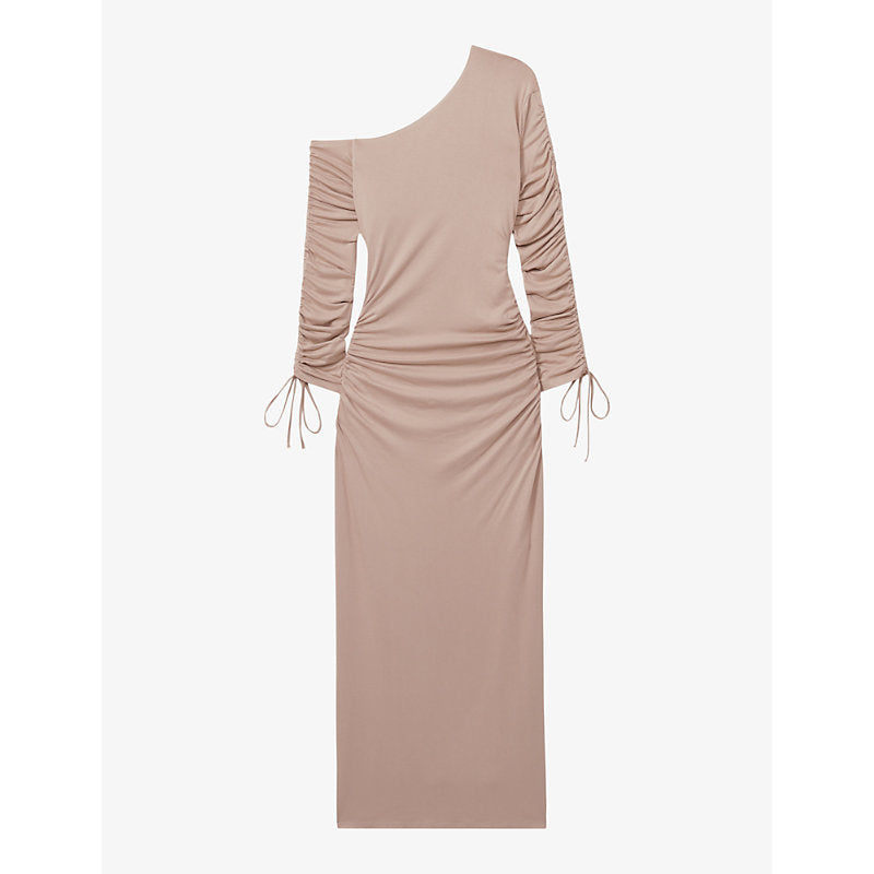  Reiss Cyra one-shoulder ruched-design jersey midi dress