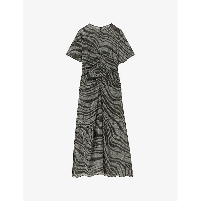  Reiss Tabitha animal-print ruched woven midi dress