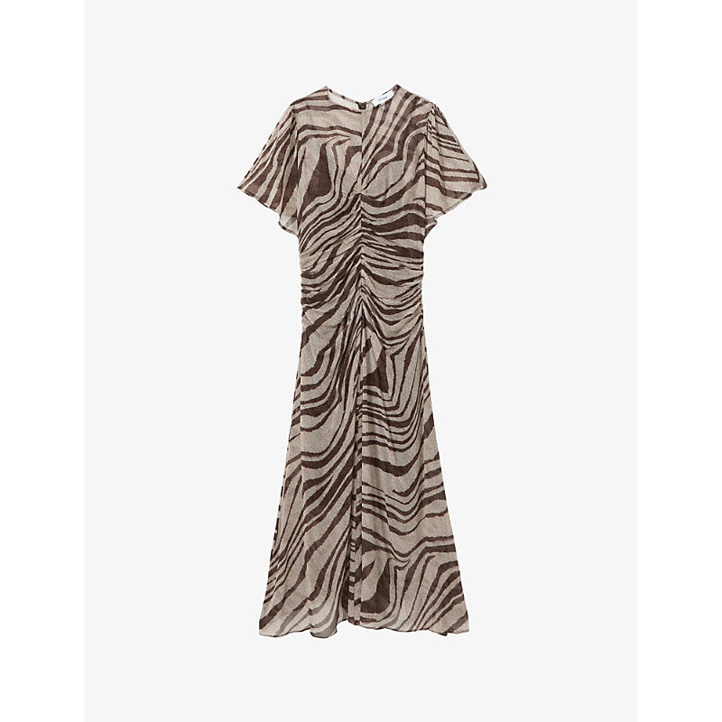  Reiss Tabitha animal-print ruched woven midi dress