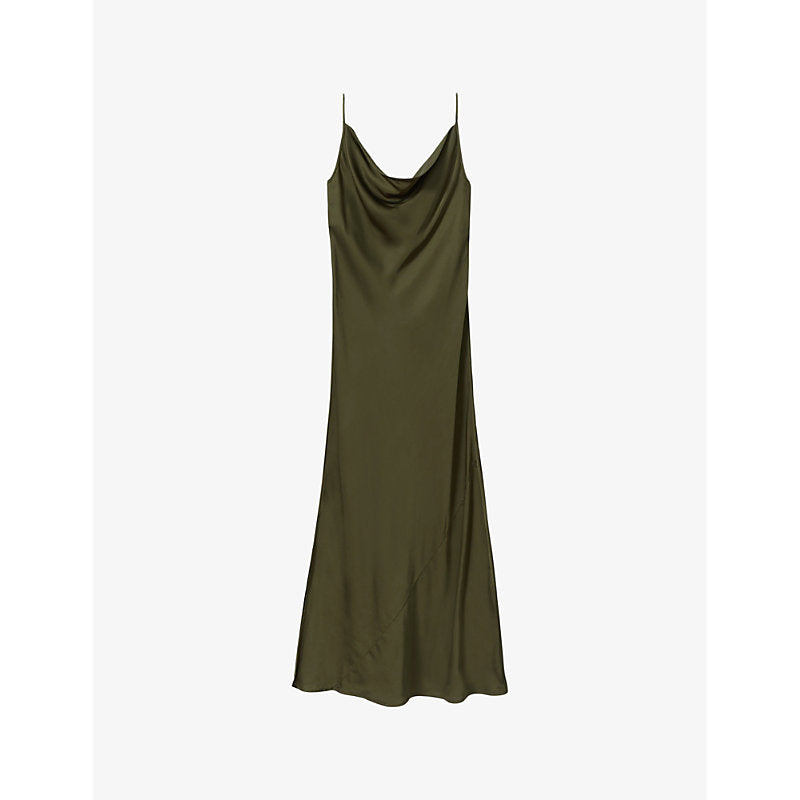 Reiss Isabel cowl-neck satin midi dress | REISS