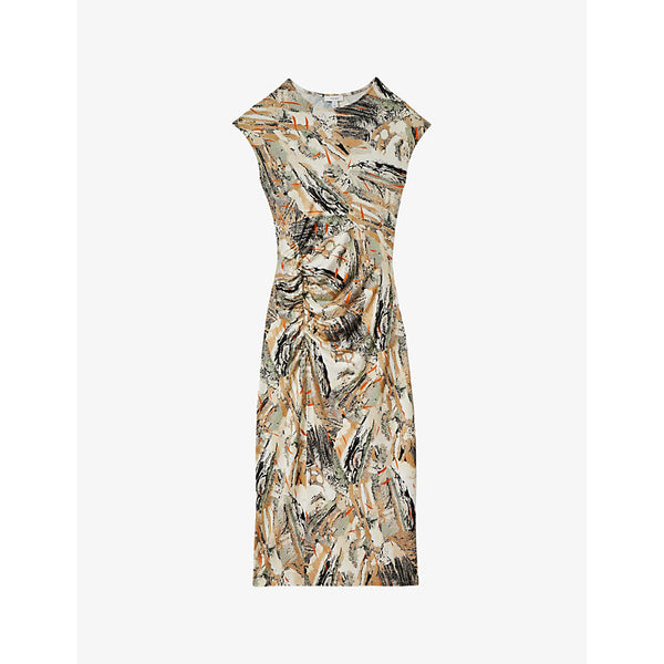 Reiss Lennia abstract-print stretch-jersey midi dress | REISS