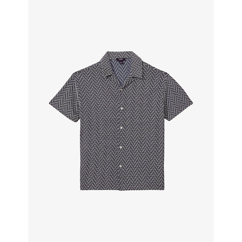  Reiss Jono zig-zag short-sleeve stretch-woven shirt