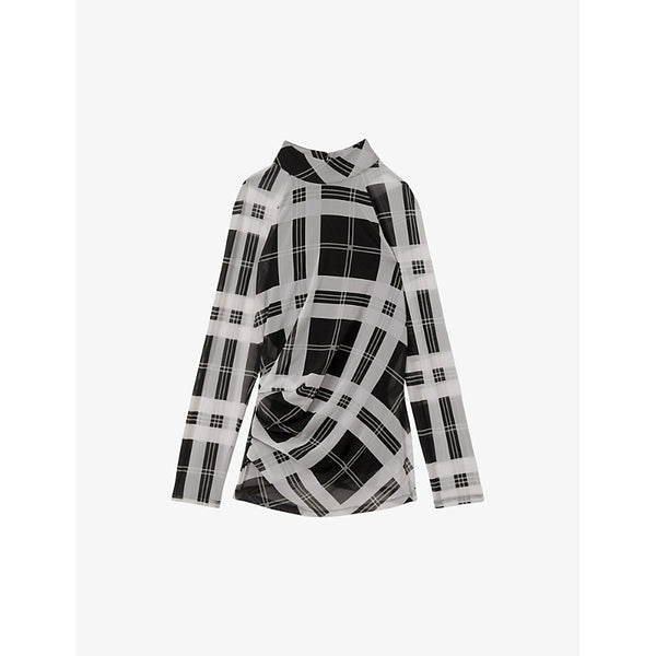 Reiss Danna check ruched mesh top