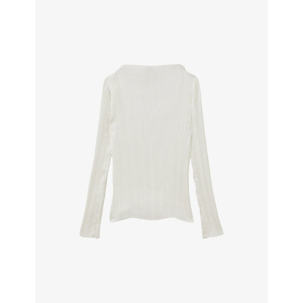  Reiss Ember high-neck long-sleeve pleated woven top