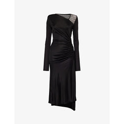 Givenchy Asymmetric-neck ruched woven midi dress | GIVENCHY