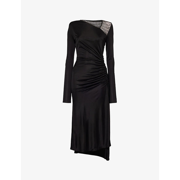 Givenchy Asymmetric-neck ruched woven midi dress