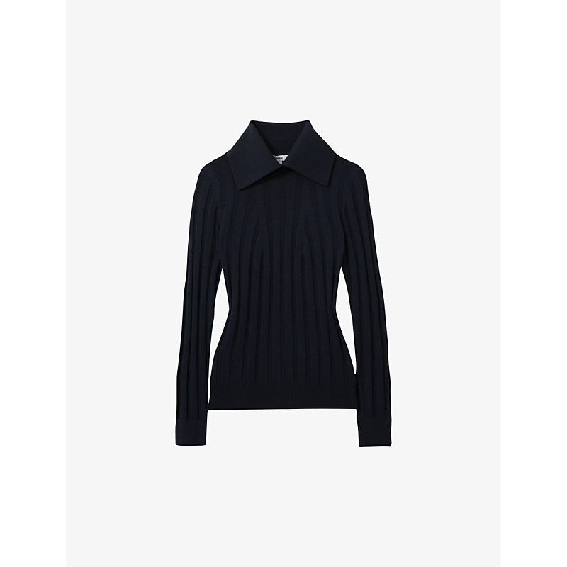  Reiss Ribbed long-sleeve collared knitted jumper