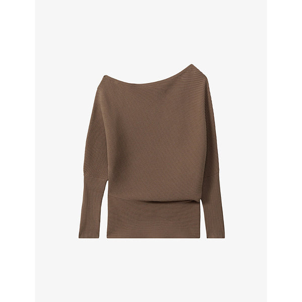  Reiss Lorna draped-neck asymmetric stretch-knit jumper