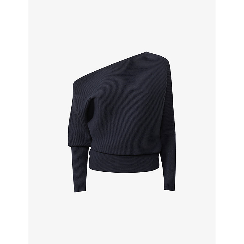  Reiss Lorna draped-neck asymmetric stretch-knit jumper