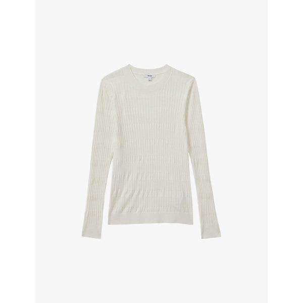  Reiss Lily round-neck long-sleeve textured woven top