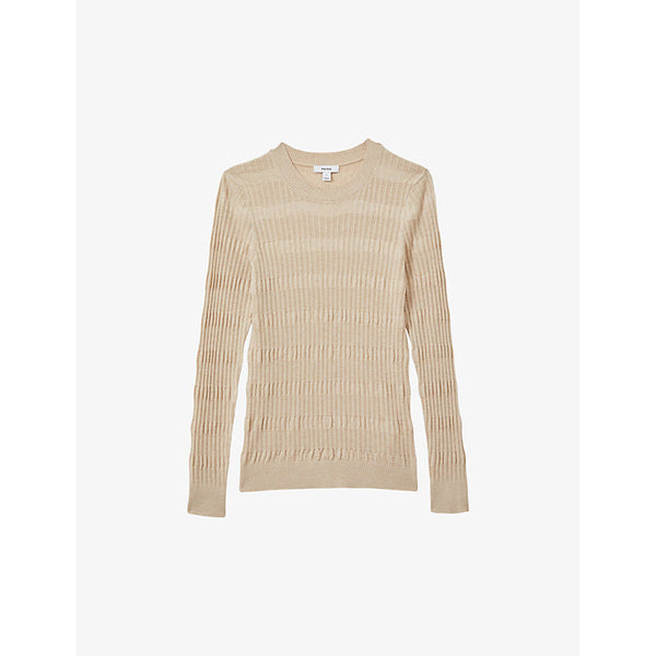  Reiss Lily round-neck long-sleeve textured woven top