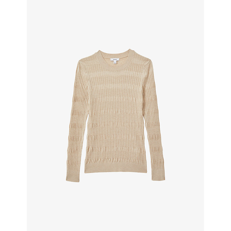  Reiss Lily round-neck long-sleeve textured woven top