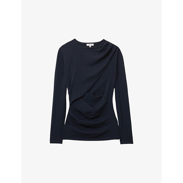 Reiss Rue draped-front long-sleeve stretch-knit top