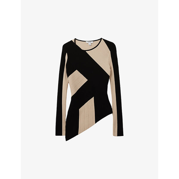  Reiss Judy colour-block asymmetric stretch-knit top