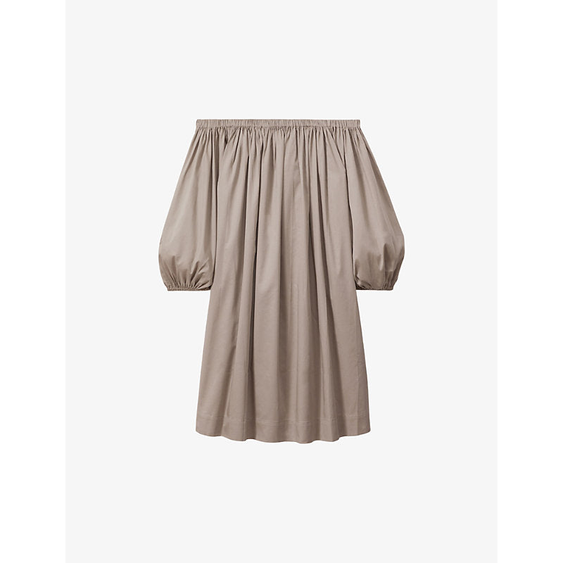 Reiss Sofia puff-sleeve off-shoulder cotton mini dress | REISS