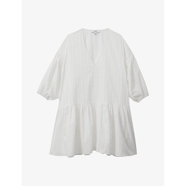  Reiss Hatty V-neck puff-sleeve cotton mini dress