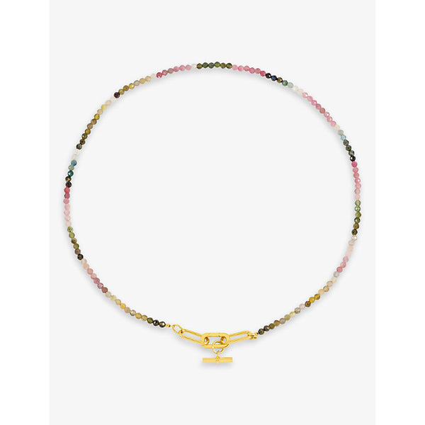 Rachel Jackson Tourmaline gemstone and 22ct gold-plated sterling-silver T-bar necklace