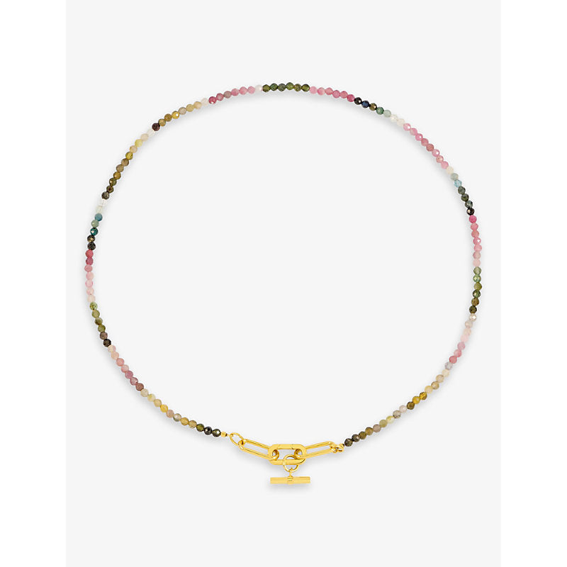 Rachel Jackson Tourmaline gemstone and 22ct gold-plated sterling-silver T-bar necklace