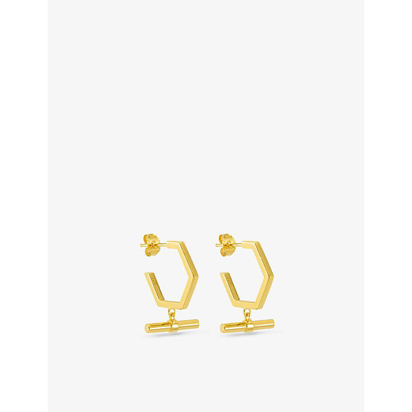 Rachel Jackson Hexagon T-Bar 22ct gold-plated sterling silver hoop earrings