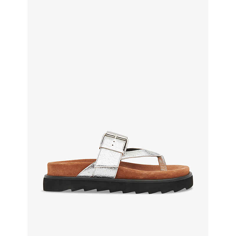 Whistles Sutton toe-post buckle metallic-leather sandals