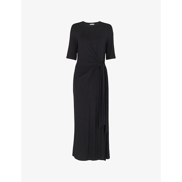 Whistles Twist-knot long-sleeved stretch-jersey midi dress | WHISTLES