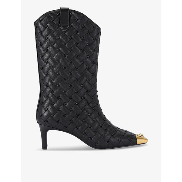 Kurt Geiger London Regent crystal-embellished heeled quilted-leather calf boots