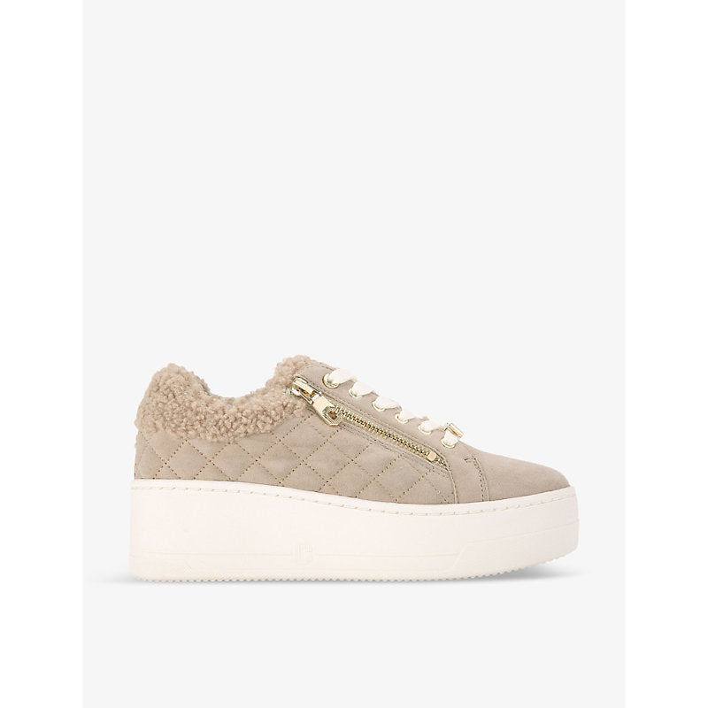 Carvela Connected zip fur-trim low-top leather trainers | Carvela