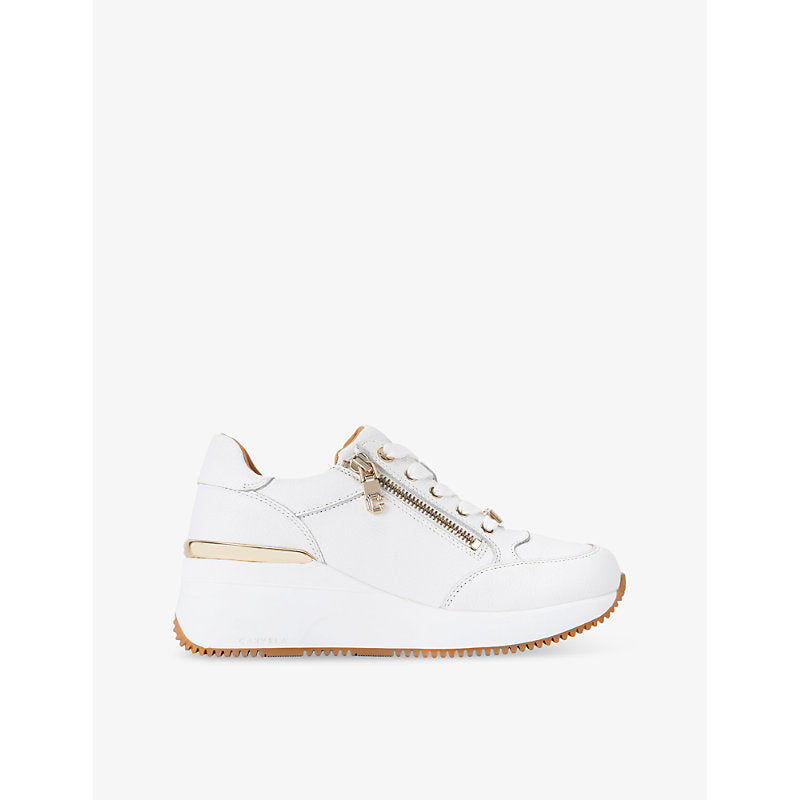 Carvela Skyline zip-embellished wedge leather low-top trainers | Carvela