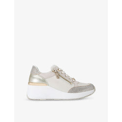 Carvela Skyline crystal-embellished wedge leather low-top trainers