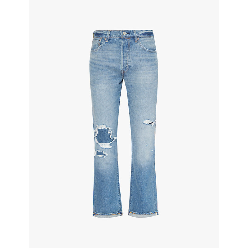  Levis 501 Original distressed straight-leg regular-fit denim-blend jeans