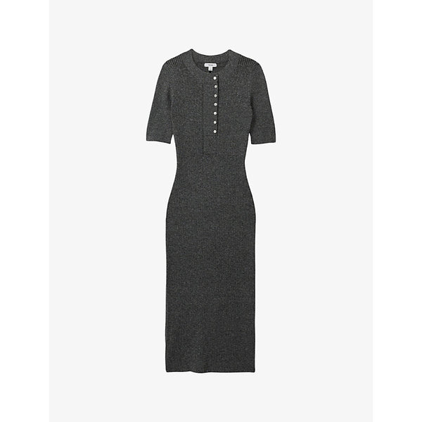 Reiss Sandy button-down short-sleeve stretch wool-blend midi dress