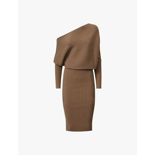  Reiss Lara off-shoulder draped stretch-knit bodycon midi dress