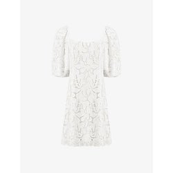 Ro&Zo Square-neck puff-sleeve lace woven mini dress | RO&ZO