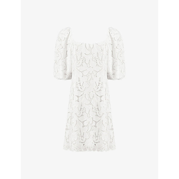 Ro&Zo Square-neck puff-sleeve lace woven mini dress | RO&ZO