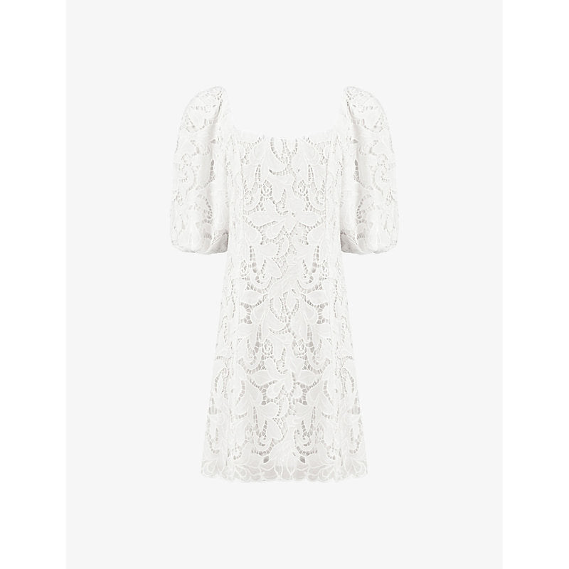 Ro&Zo Square-neck puff-sleeve lace woven mini dress | RO&ZO